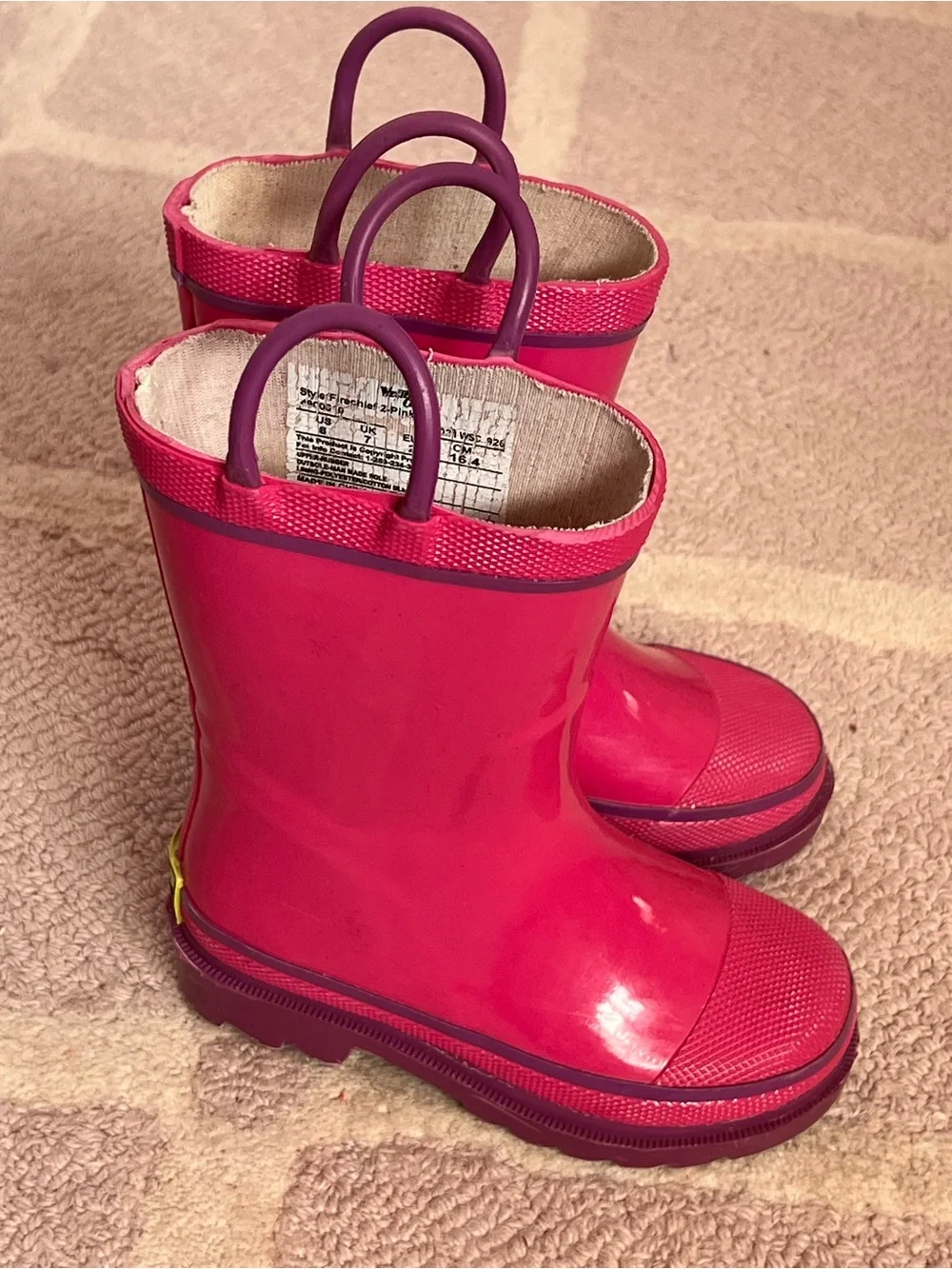 Western Chief Kids Pink Rain Boots with Purple Pull Tabs